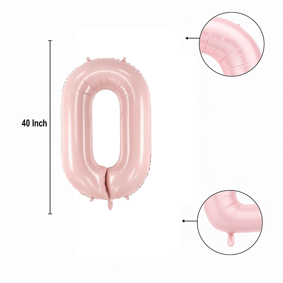 Pastel Baby Pink Matte Number 0 Balloon – 40" Foil Birthday Party Decoration