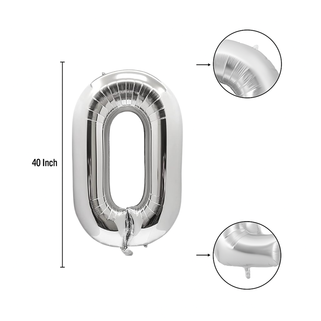 40" Silver Number 0 Balloon β Giant Foil Helium Balloon for Birthday Parties & Baby Showers