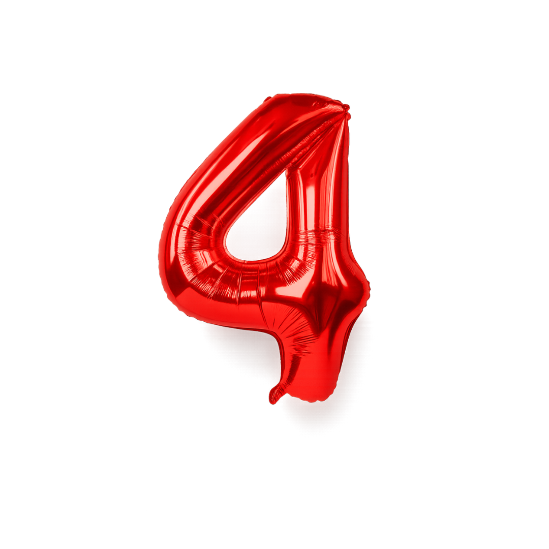 40" Red Number 4 Foil Balloon – Giant Helium Balloon for Birthday Party Decorations