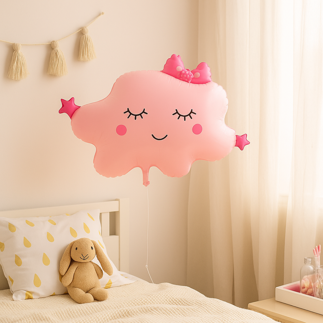 Pink Cloud Balloon with Bow – Cute Foil Balloon for Baby Girl or Toddler Birthday Party
