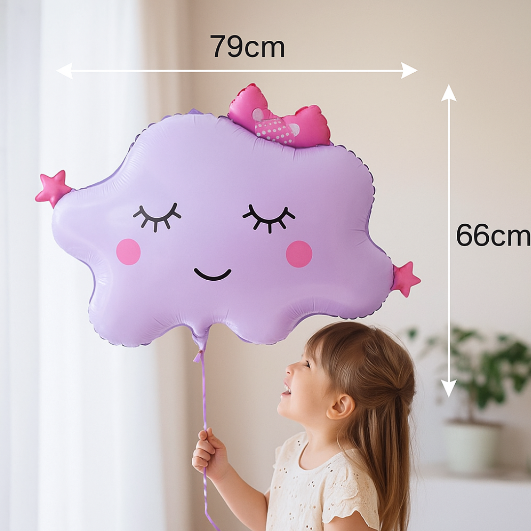 Purple Cloud Balloon with Bow β Cute Foil Balloon for Baby Girl or Fantasy Party Decor