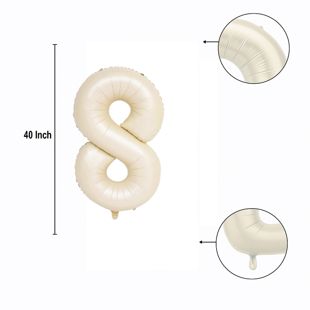 40" Beige Number 8 Balloon – Giant Foil Balloon for Elegant Kids’ Birthdays & Neutral Decor