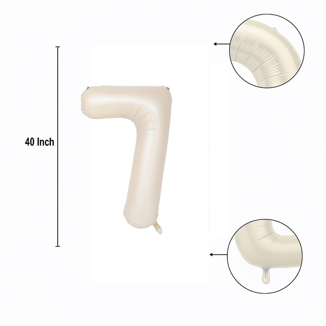 40" Beige Number 7 Balloon – Giant Foil Balloon for Neutral-Themed Kids' Birthday Parties