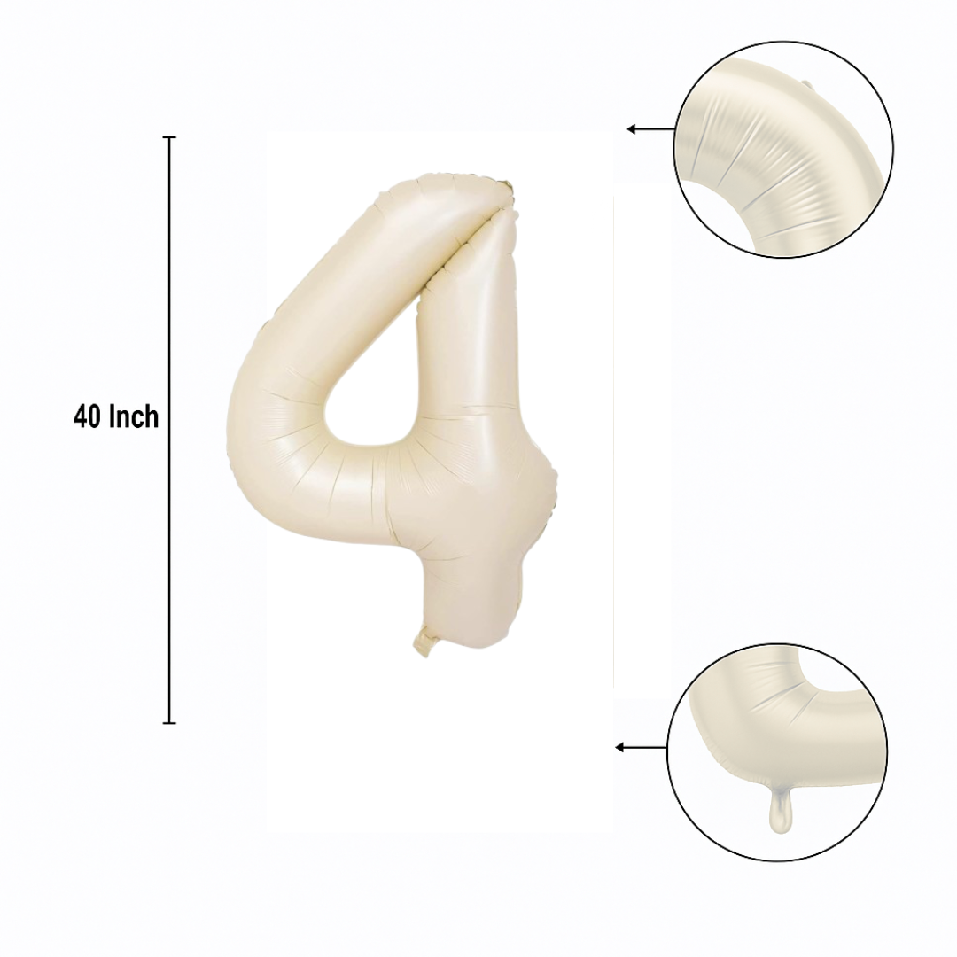 40" Beige Number 4 Balloon – Giant Foil Balloon for Minimalist Kids’ Birthday Decor