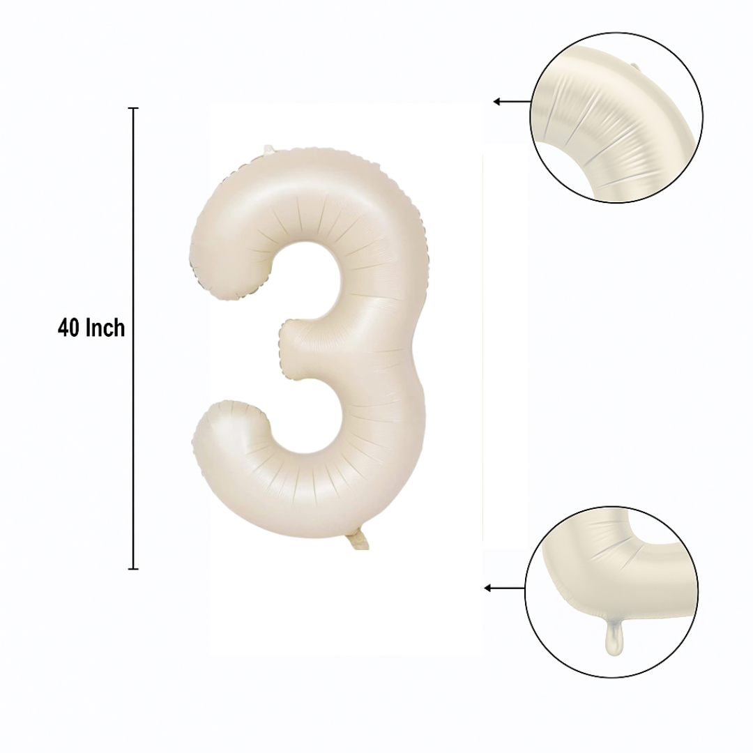 40" Beige Number 3 Balloon – Giant Foil Balloon for Kids’ Birthdays & Neutral Party Decor