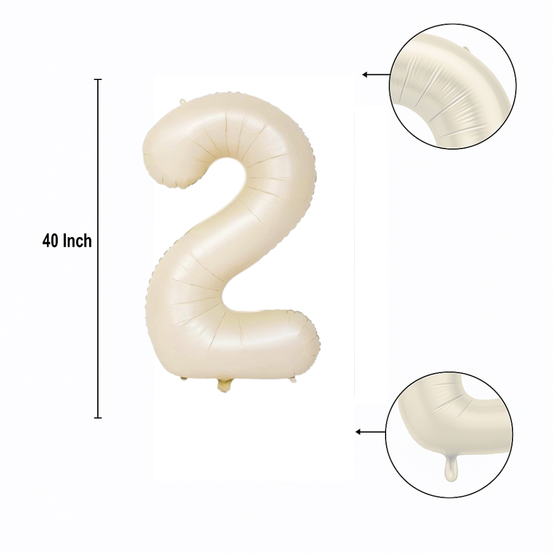 40" Beige Number 2 Balloon – Giant Foil Balloon for Baby Birthdays & Neutral Party Decor