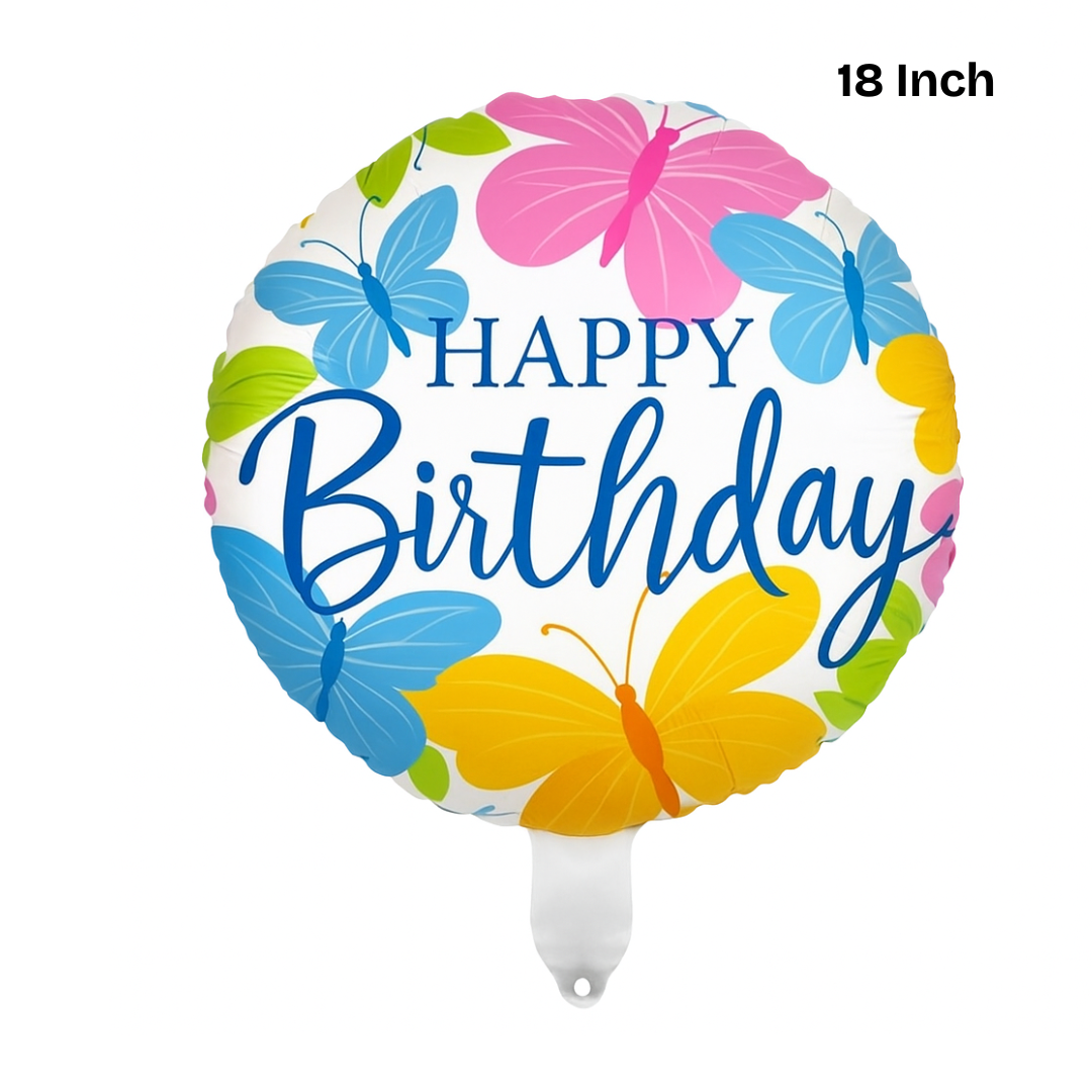 Happy Birthday Balloon with Butterflies – Round Foil Helium Balloon for Birthday Decor