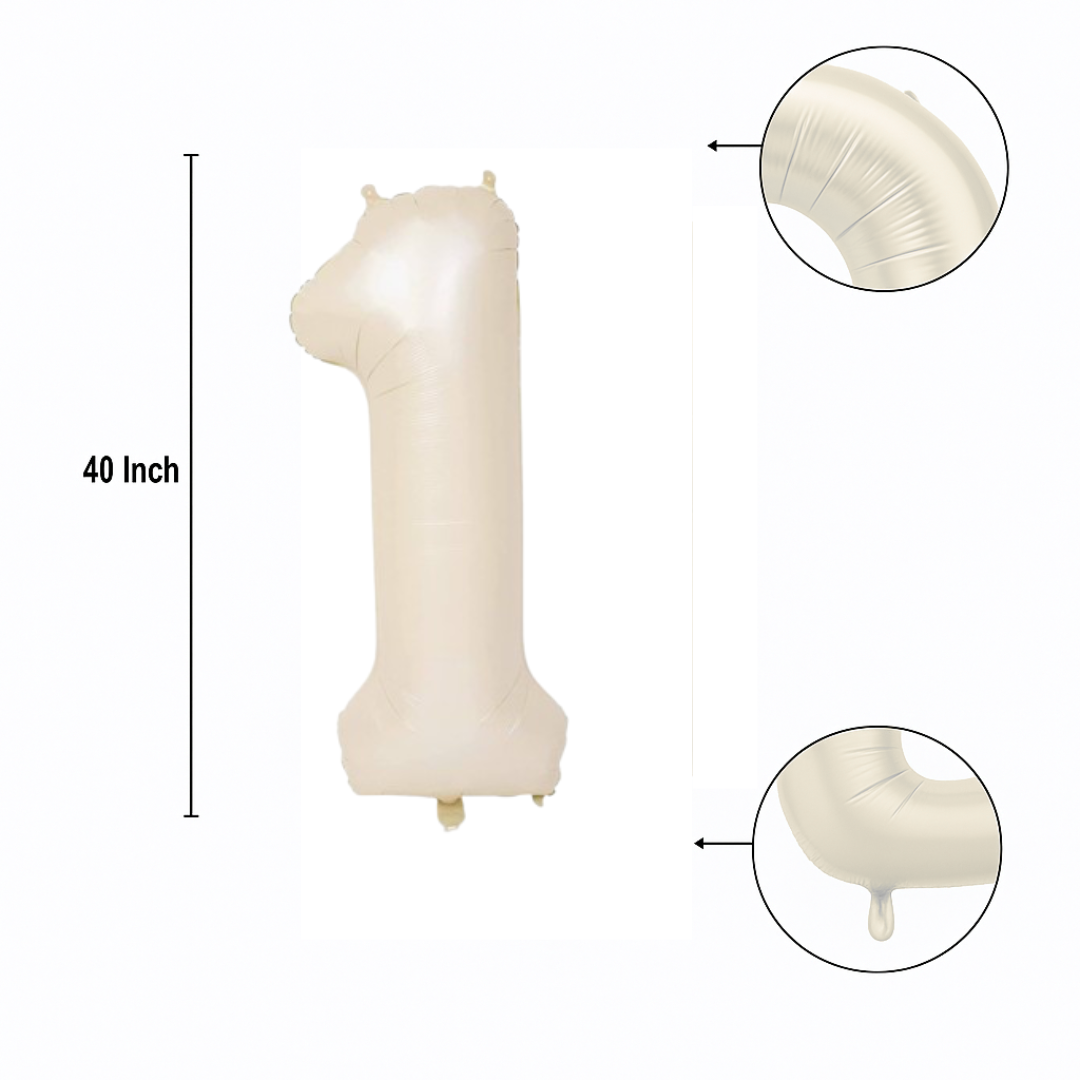 40" Beige Number 1 Balloon – Giant Foil Balloon for Baby Showers & Neutral Party Decor