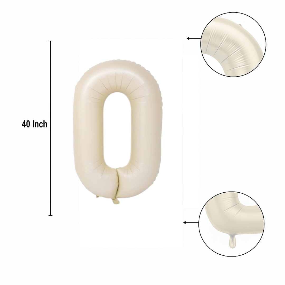40" Beige Number 0 Balloon – Giant Foil Balloon for Neutral & Elegant Party Themes