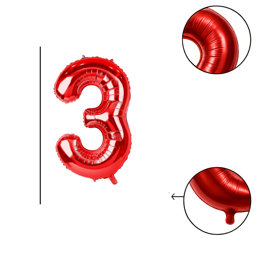 40" Red Number 3 Foil Balloon β Giant Helium Balloon for Birthday Party Decorations