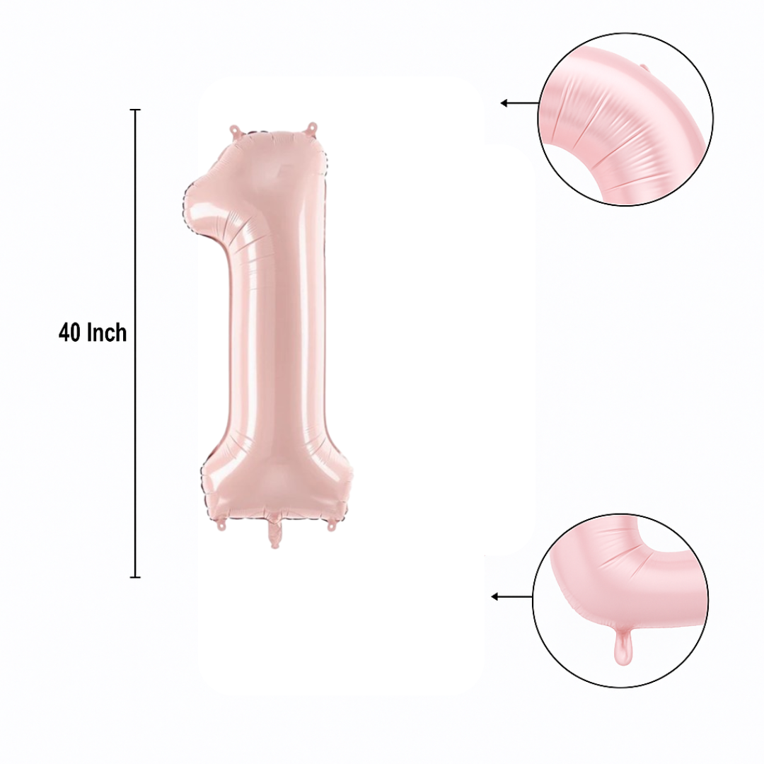 Pastel Baby Pink Matte Number 1 Balloon – 40" Foil Birthday Party Decoration