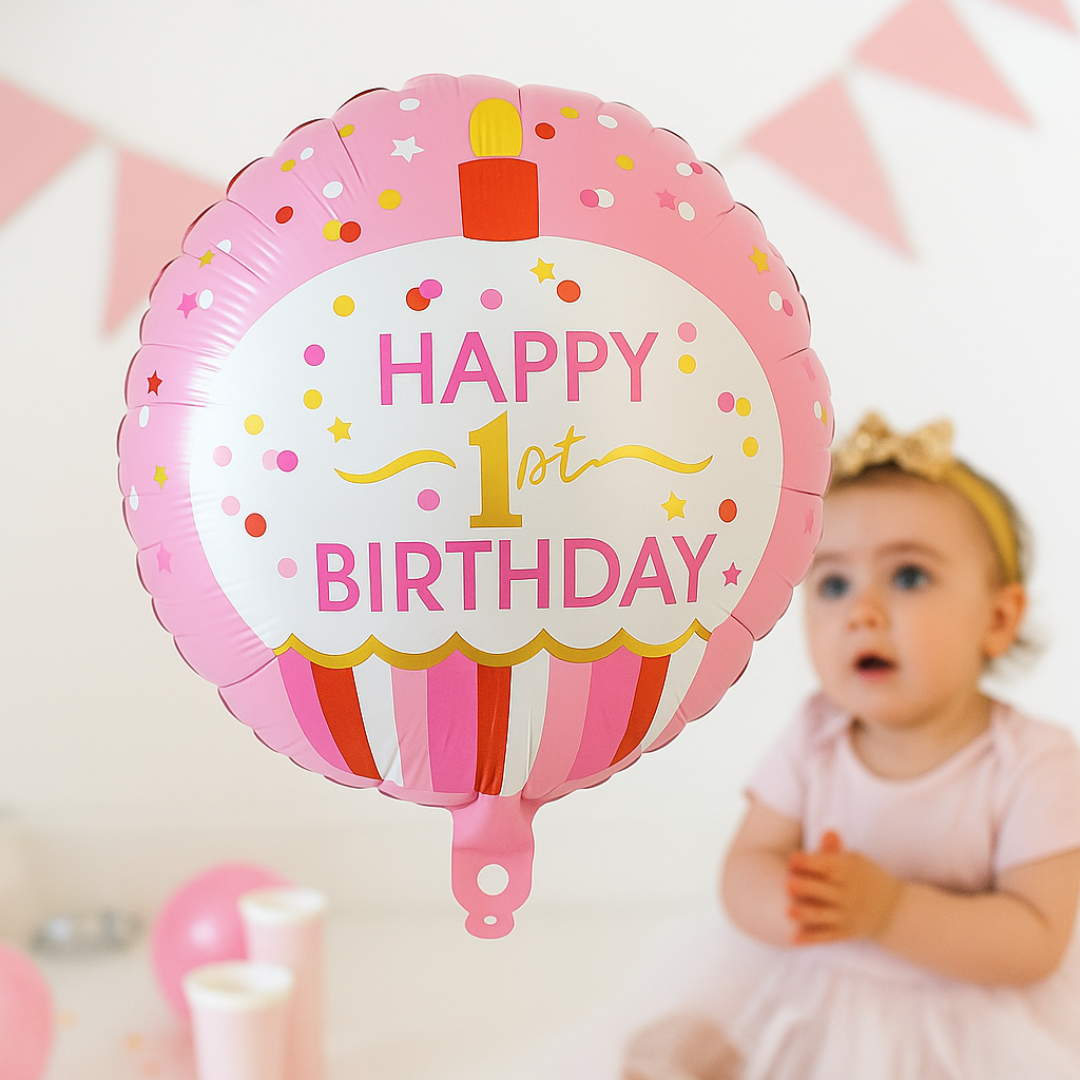 1st Birthday Foil Balloon β Baby Cake Design