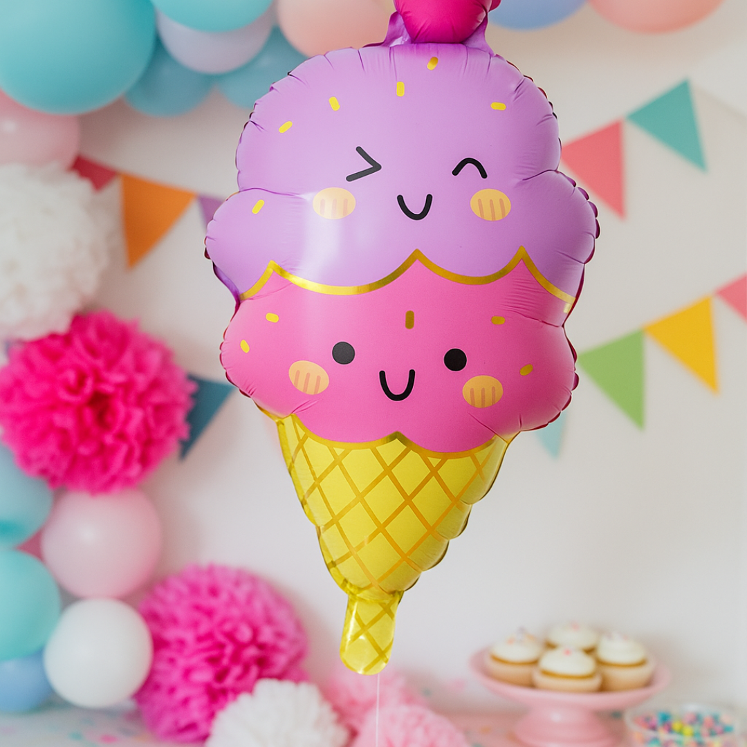 Ice Cream Foil Balloon – Pink & Purple Cone