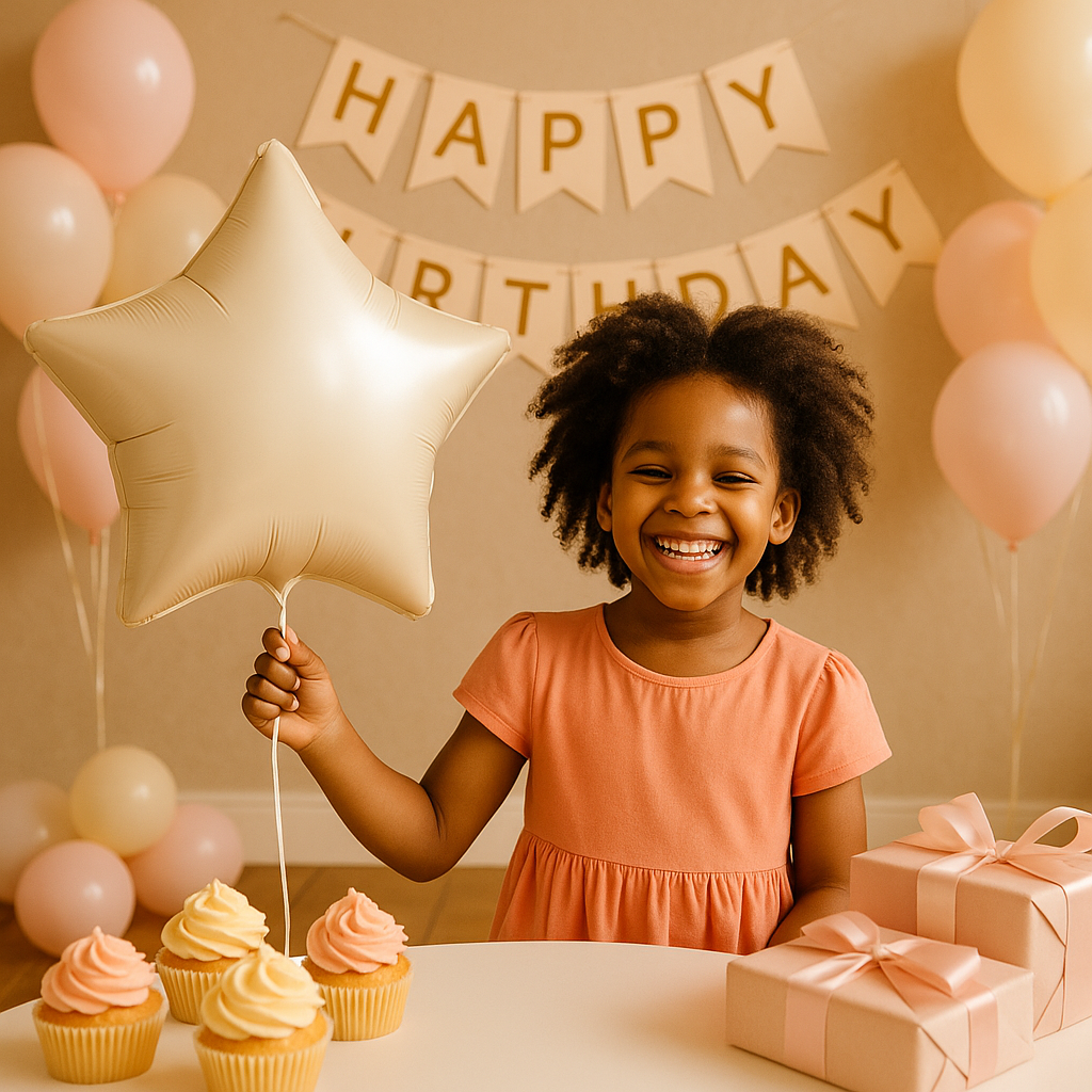 Beige Star Foil Balloon – Matte 18 Inch Balloon for Elegant pastel Party Decorations