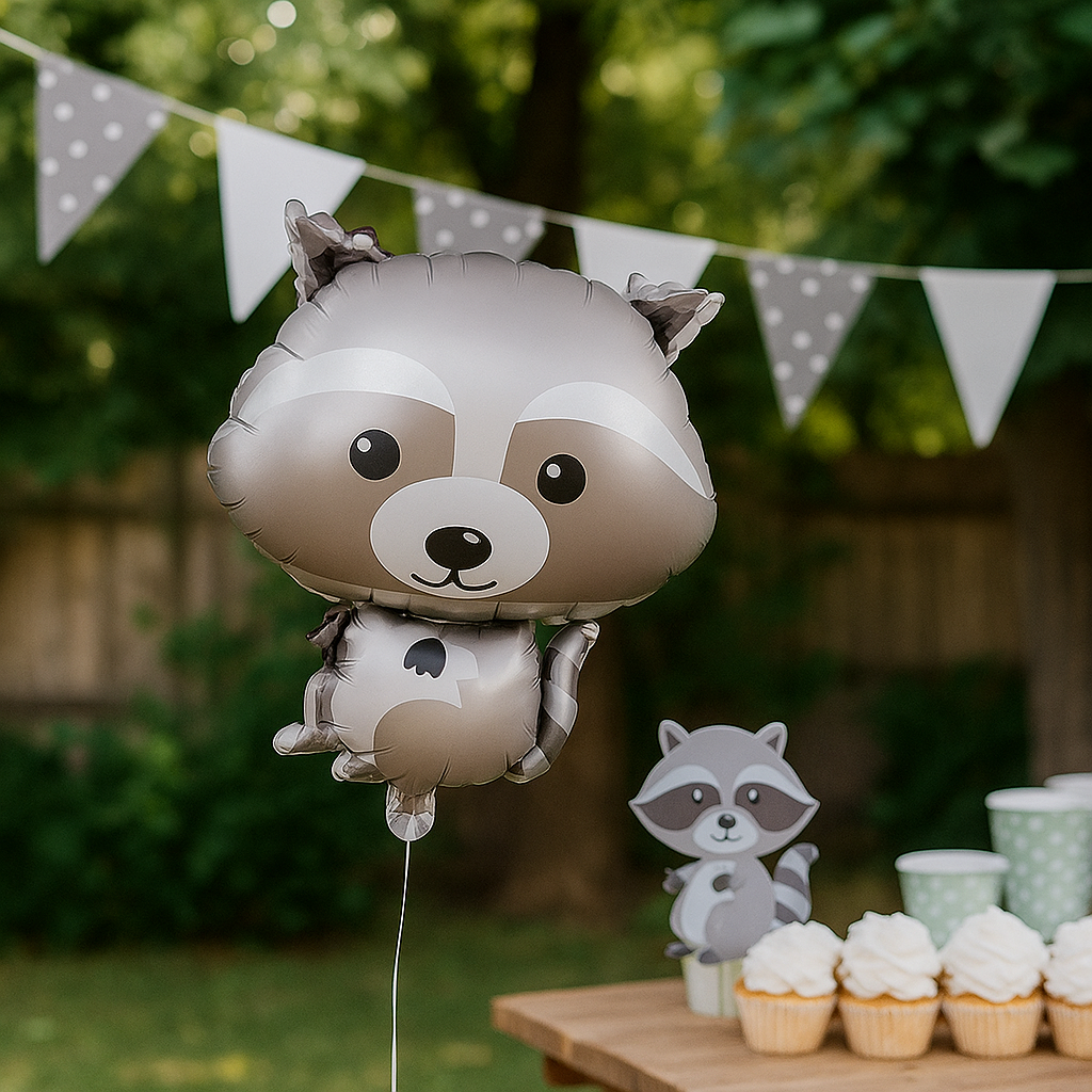 Cute Raccoon Foil Balloon – Woodland Animal Birthday Party Decoration