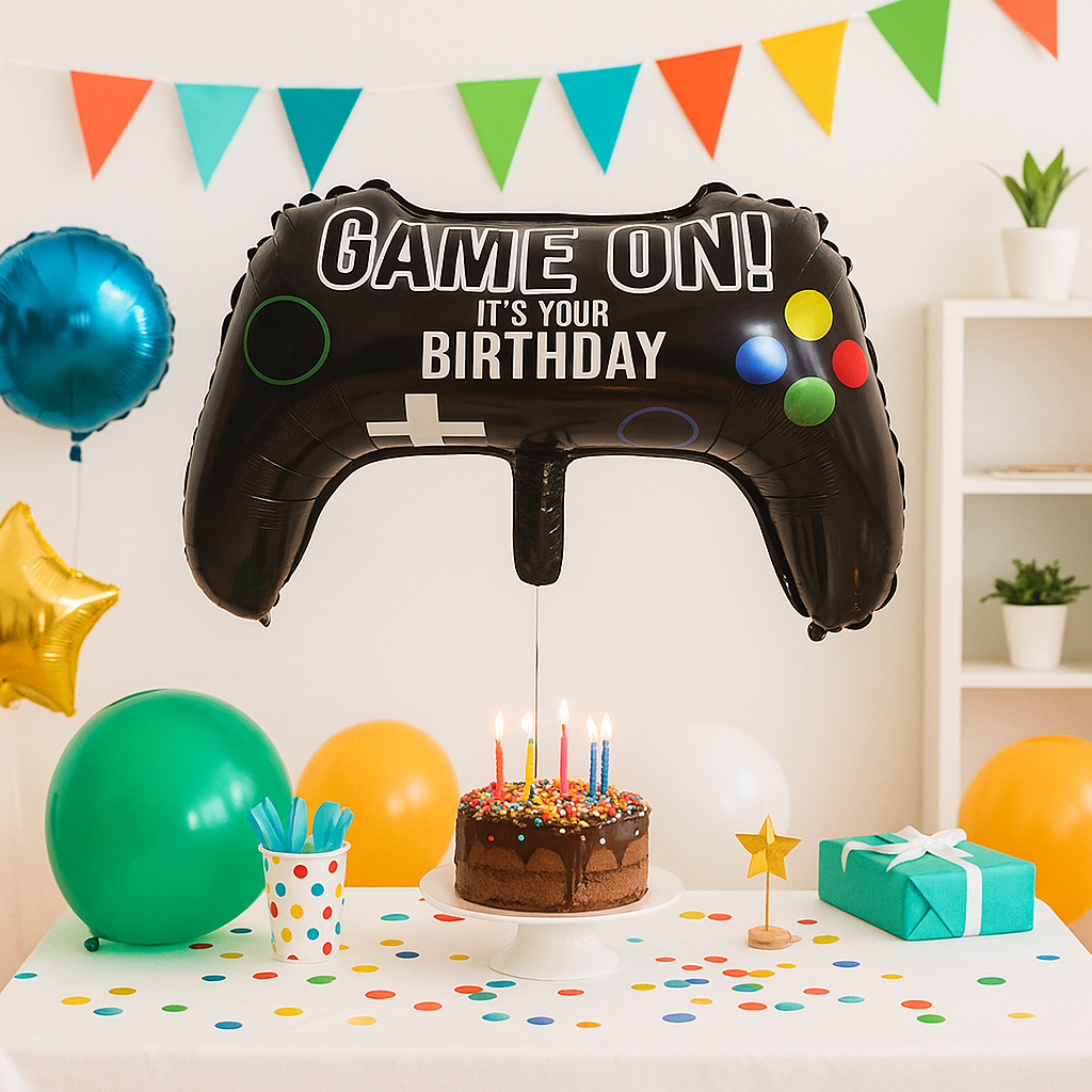 Video game controller birthday balloon for kids & teens – reusable foil
