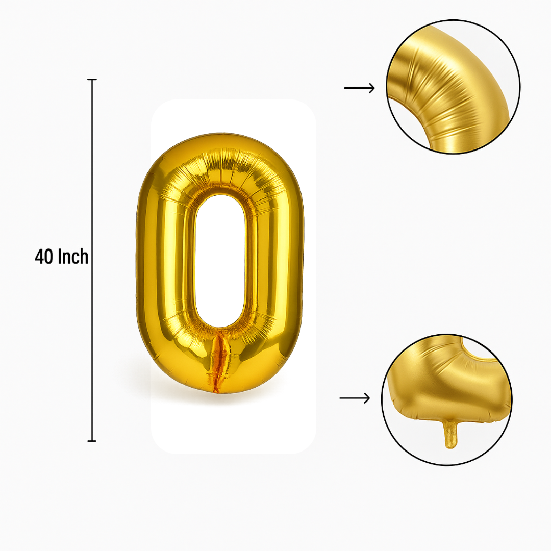 Gold Number 0 Balloon (40 inch) Giant Foil Helium Balloon for Birthdays & Party Decorations