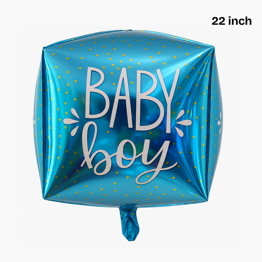 Baby Boy balloon 22 inch cube foil blue with dotted design for parties