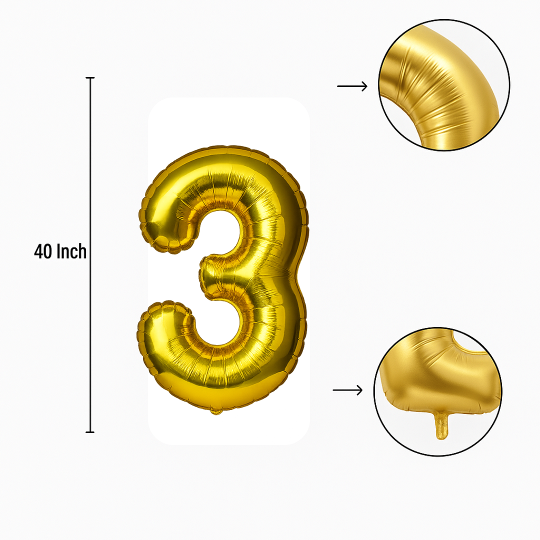 40" Gold Number 3 Balloon โ Giant Foil Helium Balloon for Birthdays & Celebrations