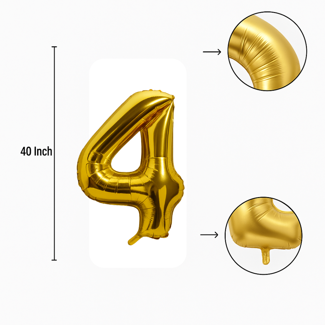 40" Gold Number 4 Balloon โ Giant Foil Helium Balloon for Birthdays & Events