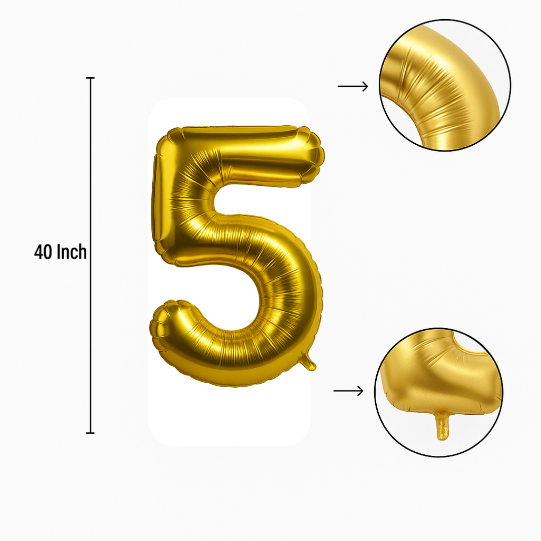 40" Gold Number 5 Balloon β Giant Foil Helium Balloon for Birthdays & Party Decor