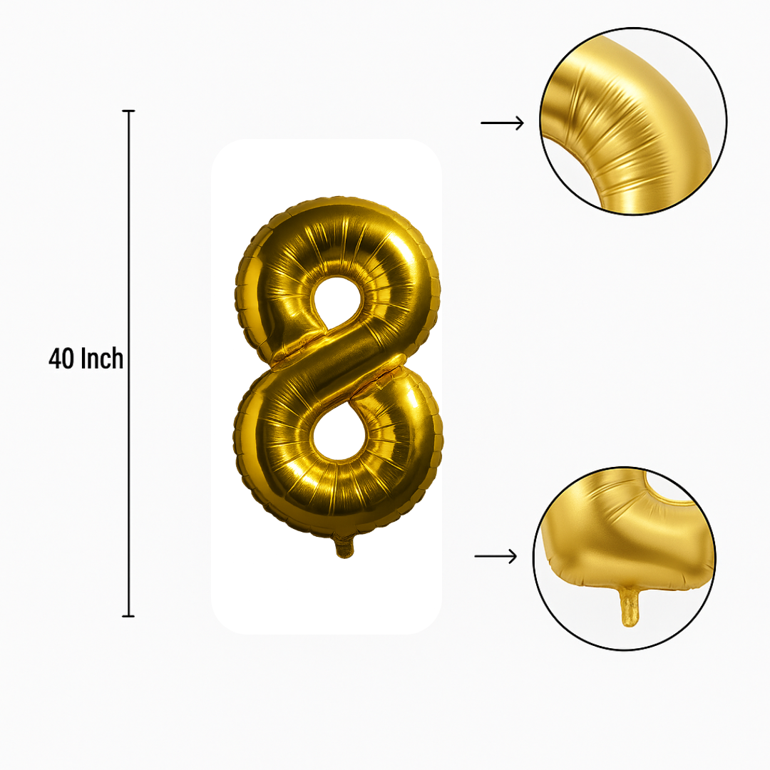 Gold Number 8 Balloon (40 inch) Giant Foil Helium Balloon for Birthdays & Party Decorations