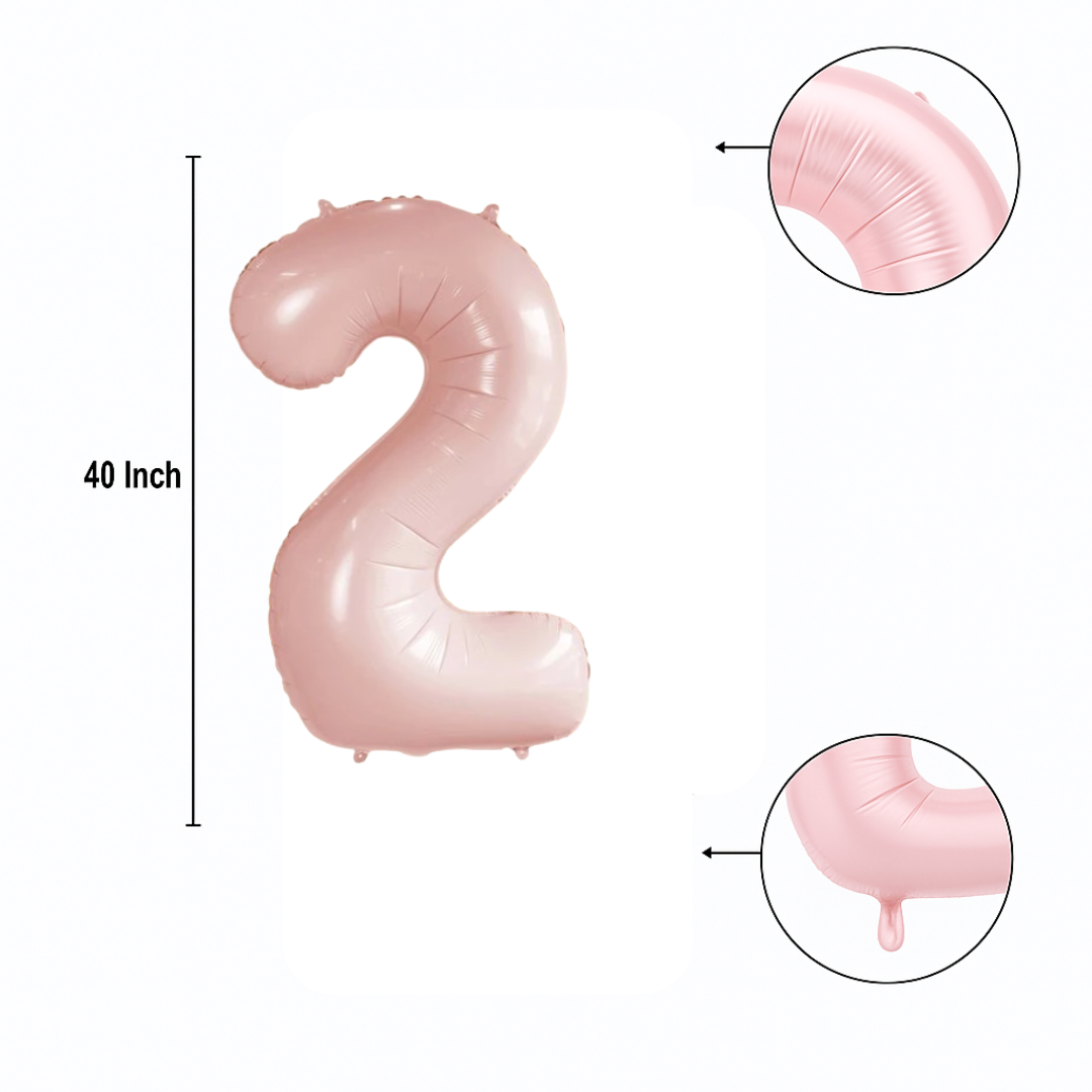 Pastel Baby Pink Matte Number 2 Balloon – 40" Foil Birthday Party Decoration