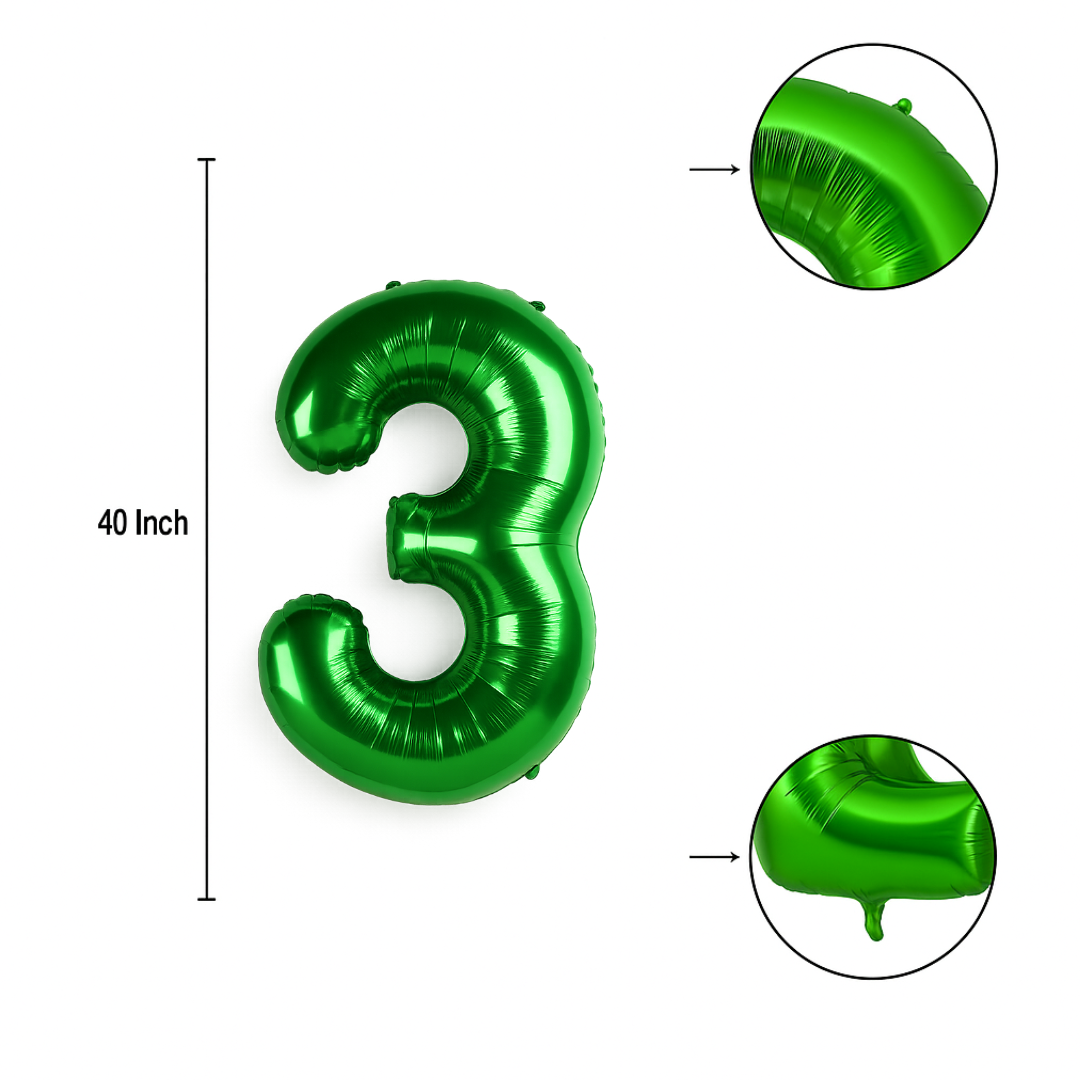 Green 40 Inch Number 3 Balloon β Giant Foil Helium Birthday Party Decoration