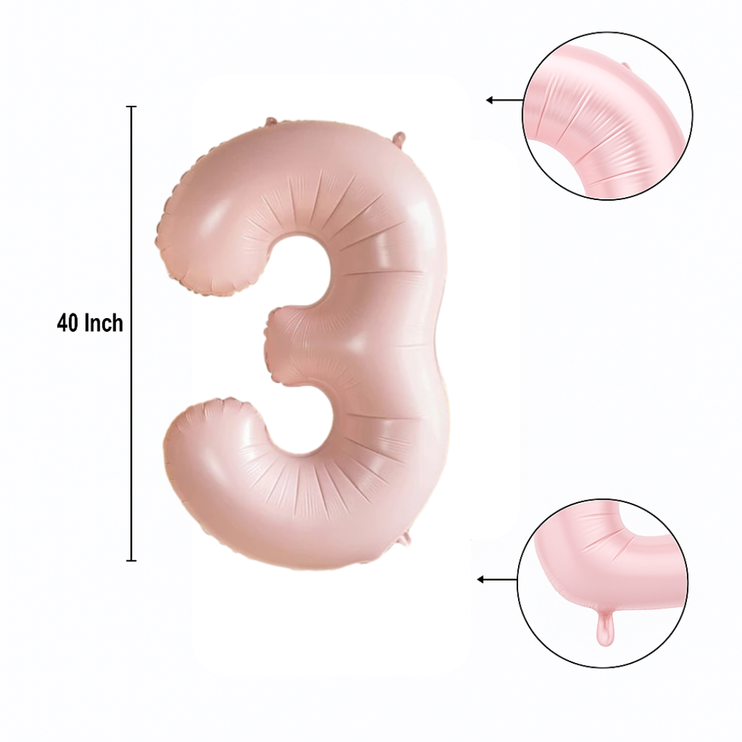 Pastel Baby Pink Matte Number 3 Balloon – 40" Foil Birthday Party Decoration