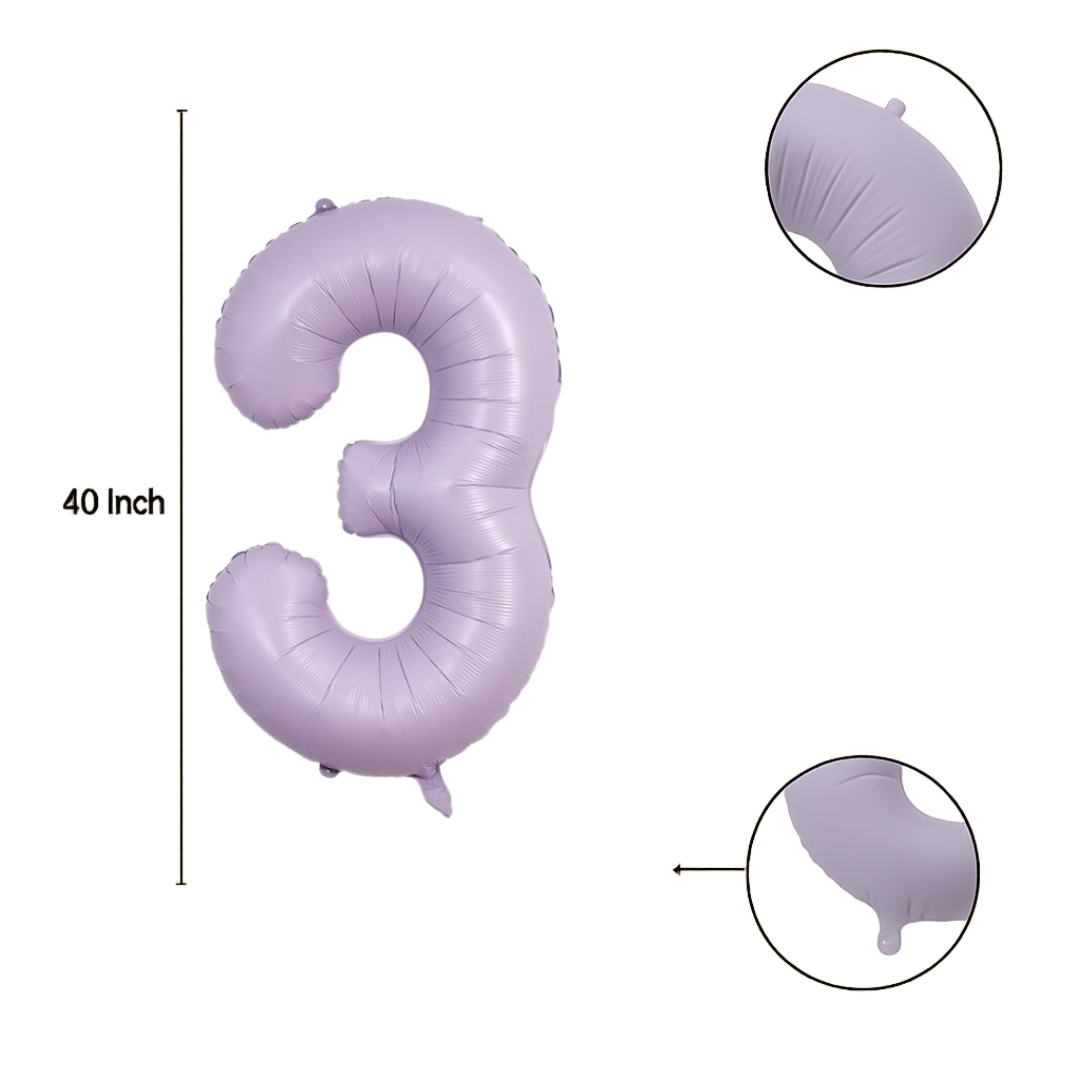 40" Number 3 Foil Balloon – Baby Purple Pastel Lavender – Giant Birthday & Party Decoration