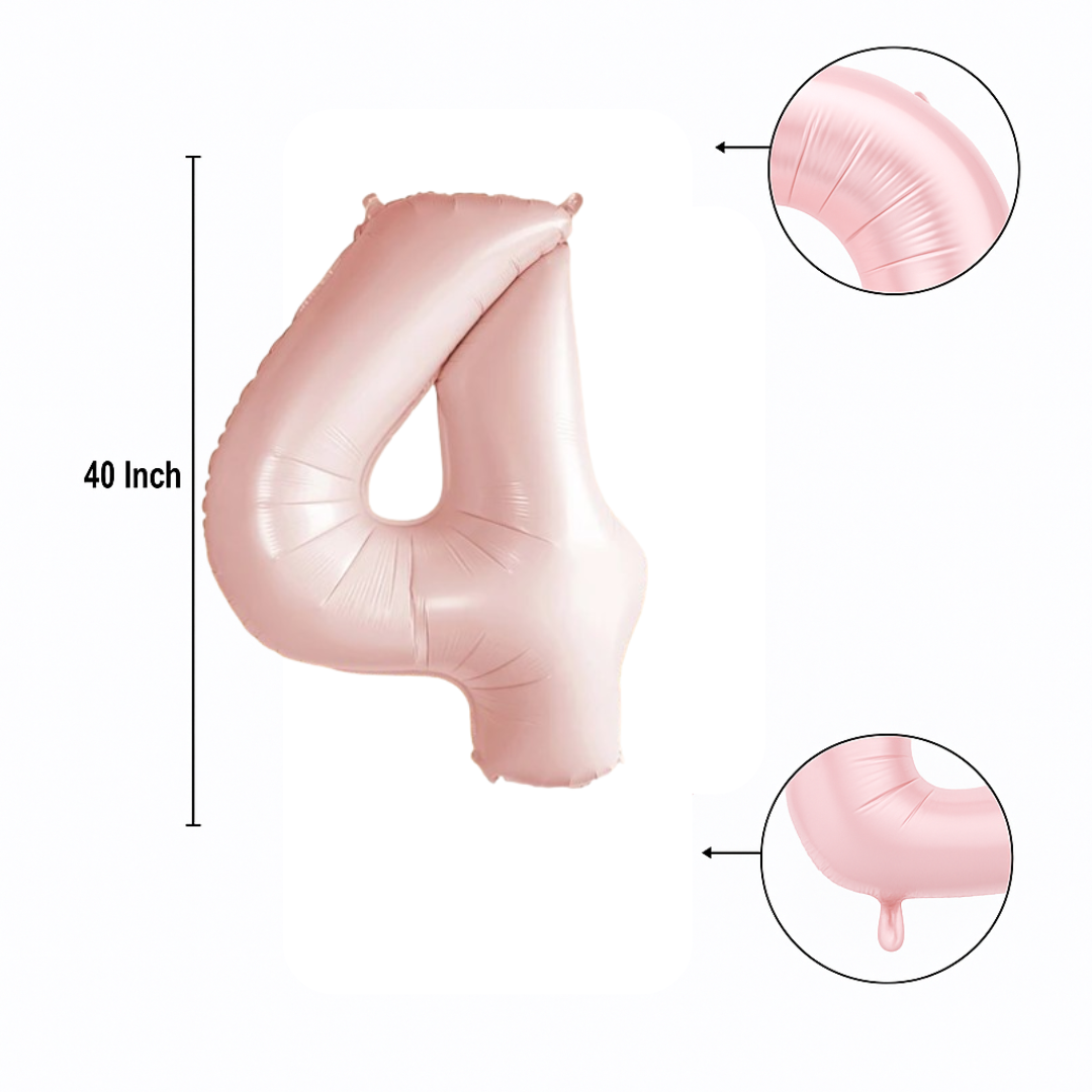 Pastel Baby Pink Matte Number 4 Balloon – 40" Foil Birthday Party Decoration