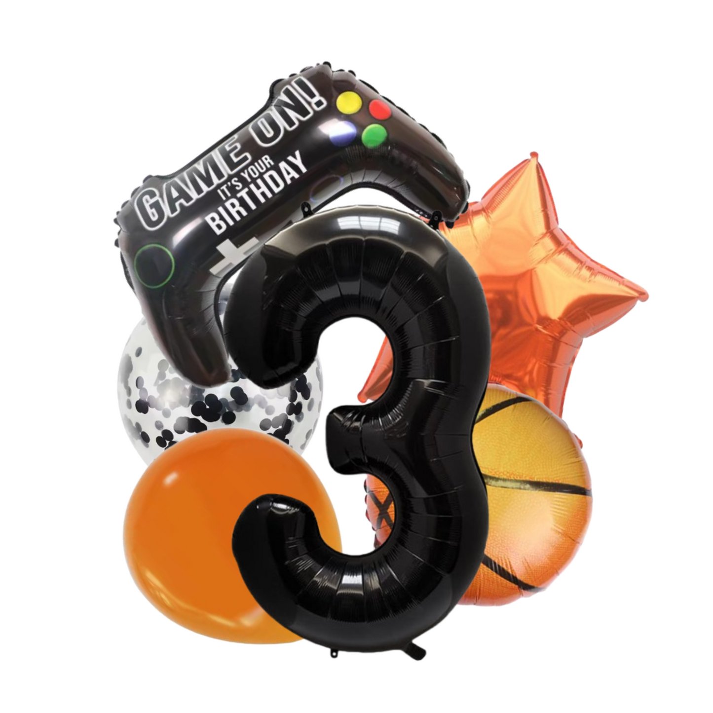 1-9 Birthday Balloon Set Gamer Sports Theme Foil Number Balloons Controller Bask