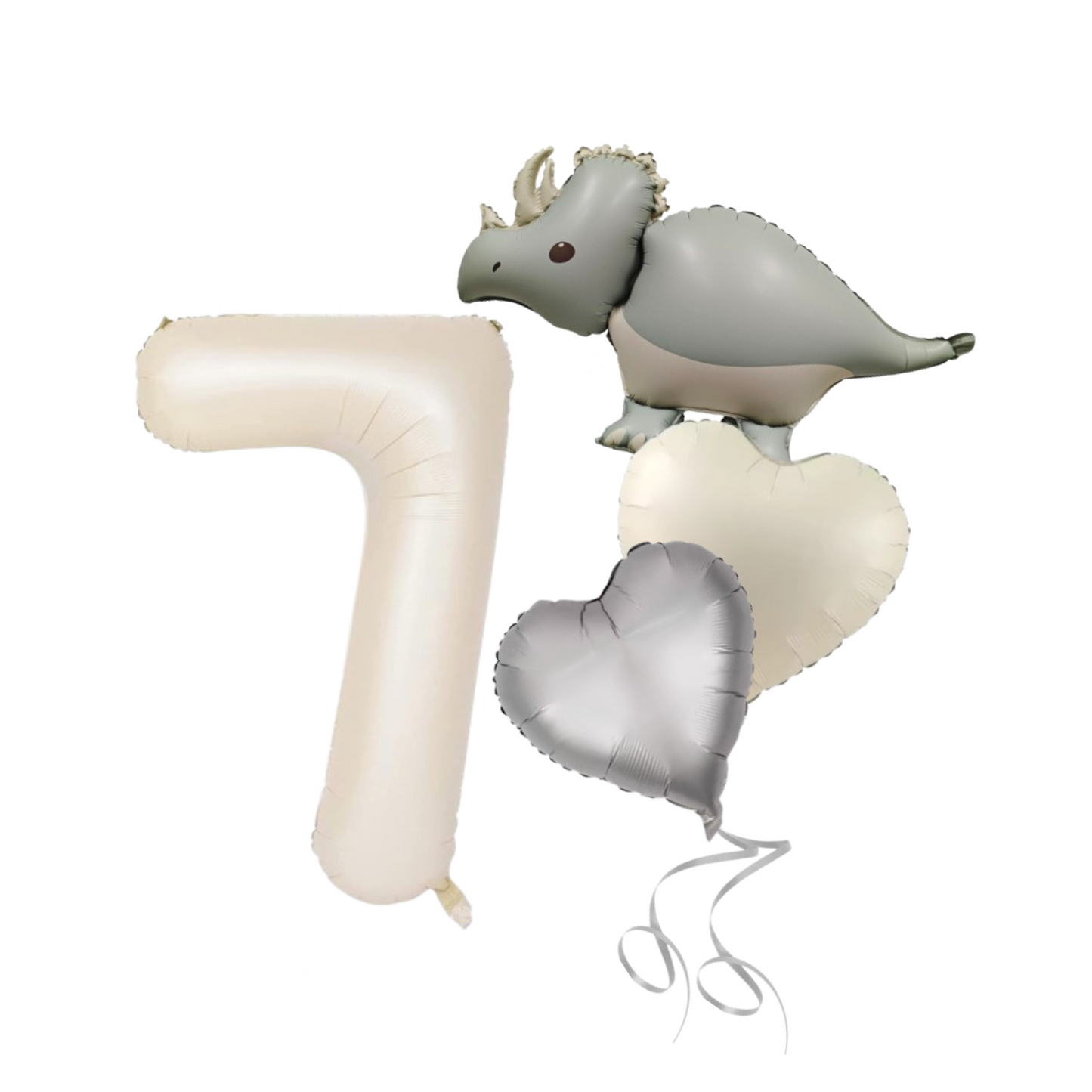 1-9 Birthday Dinosaur Balloon Set – Beige Numbers + Heart & Dino Foil Balloons