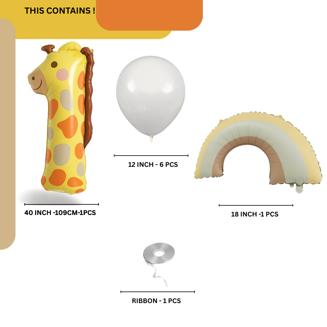 40" Giraffe Number 1 Balloon Set Safari Jungle 1st Birthday Decor Brown & Beige