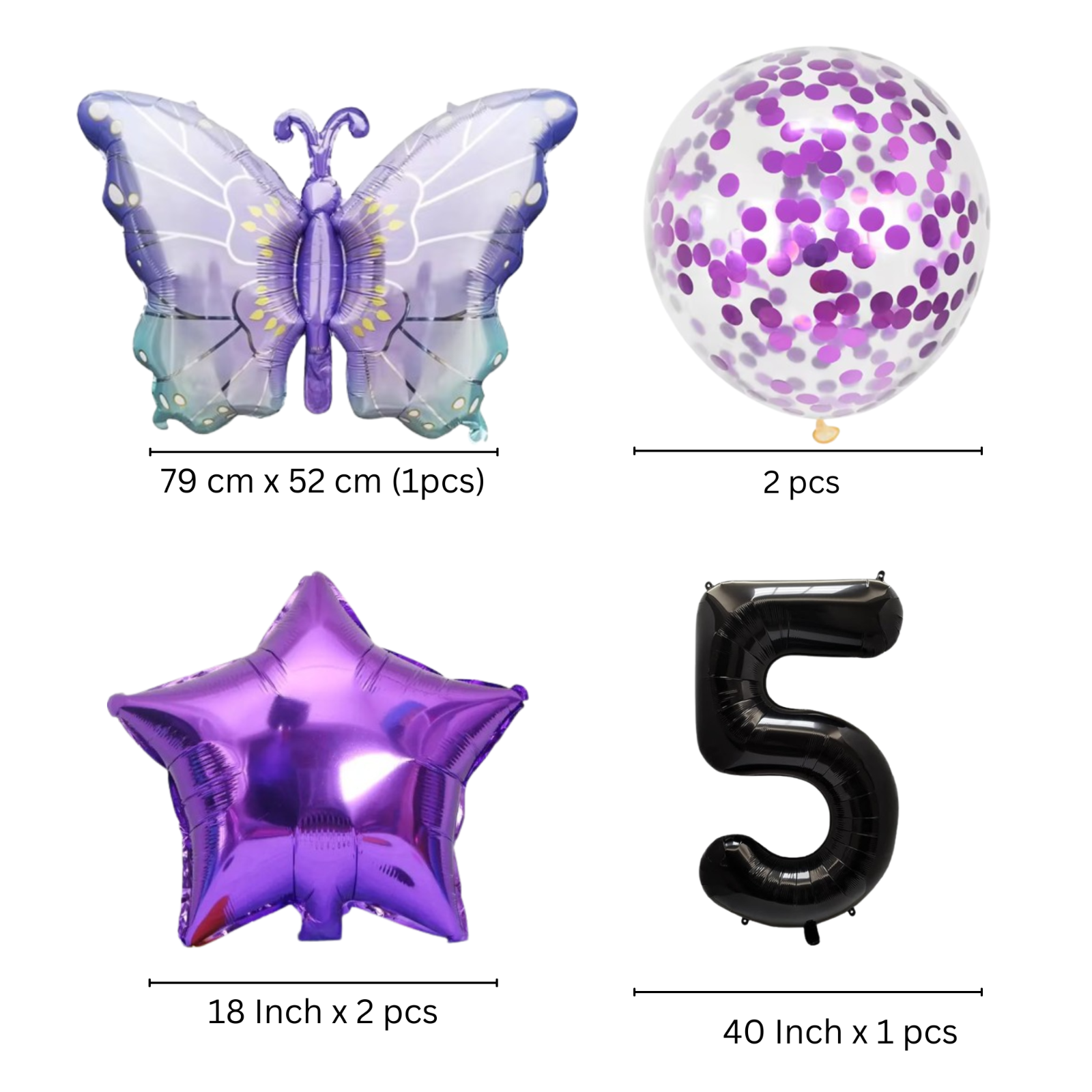 40" Giant Foil Number Balloon Set Purple Butterfly Theme Balloons for Girls Birt