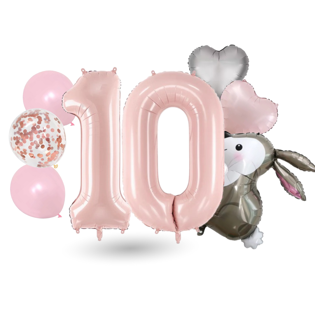 40'' Pink Number Balloons 1-12 Bunny Birthday Set /  Baby Girl Foil Balloon Kit