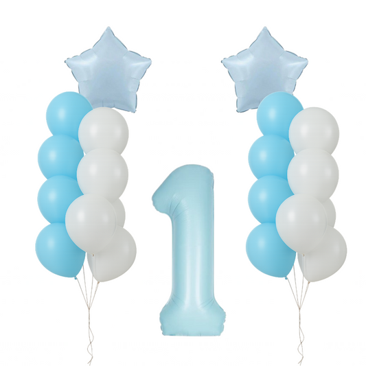 1st Birthday Balloons Boy Blue Number 1 Foil Star Latex Decorations Party