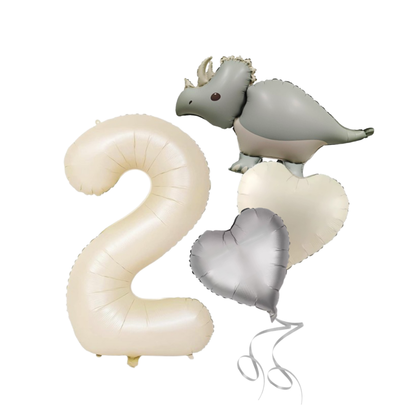 1-9 Birthday Dinosaur Balloon Set – Beige Numbers + Heart & Dino Foil Balloons