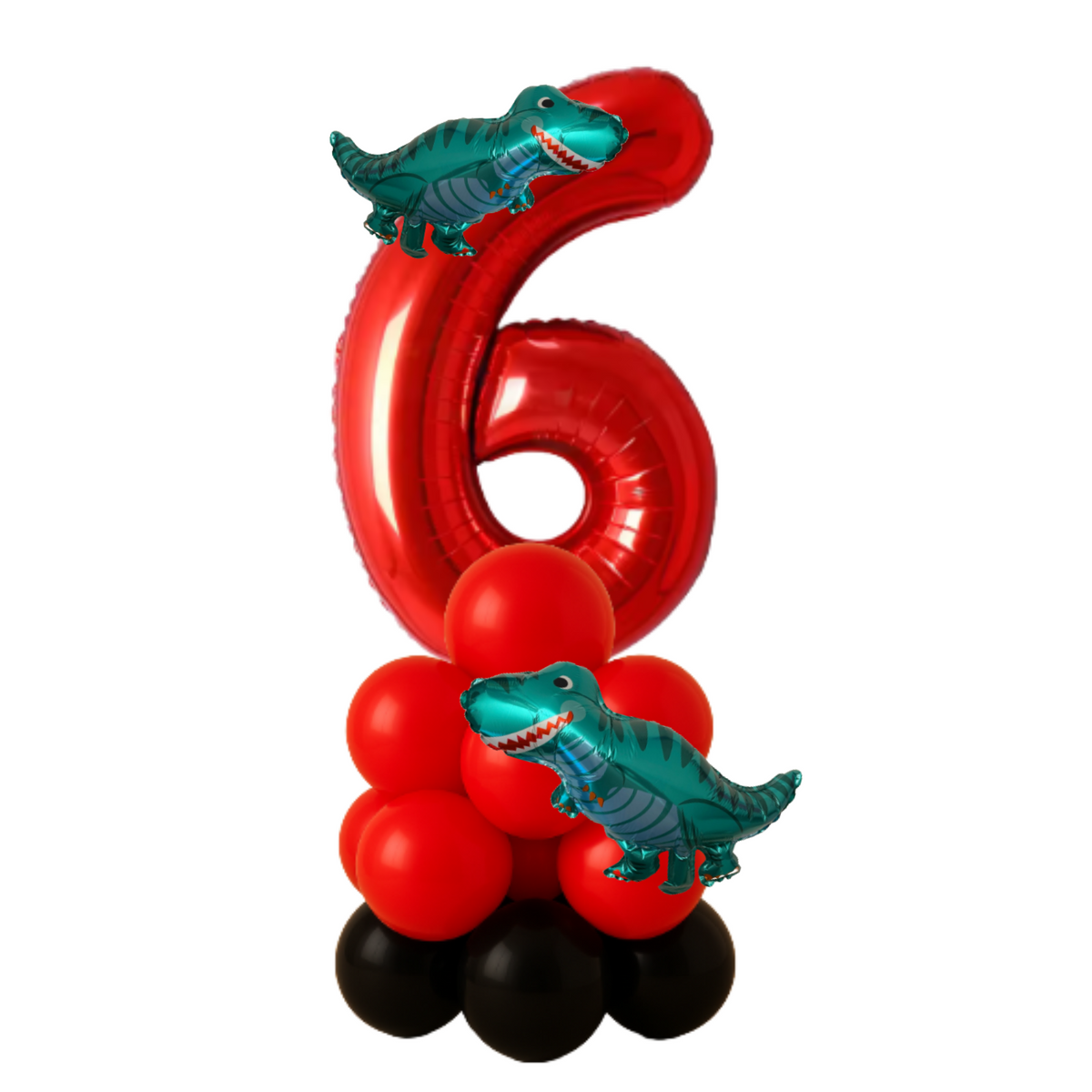 Dinosaur Balloon Display Age 6 Birthday Party Decoration Red & Black Theme