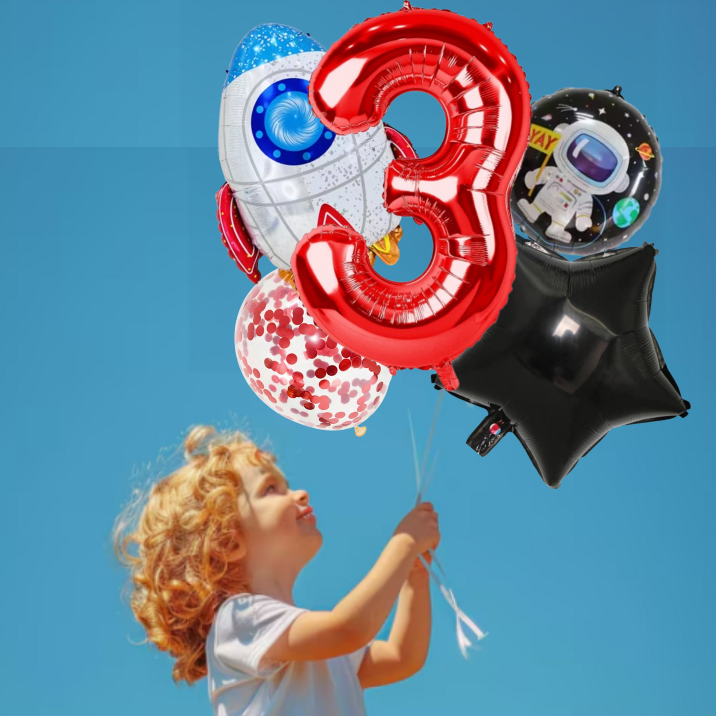 Red foil number Balloon with Astronaut & Rocket Space birthday for kids Spaceman