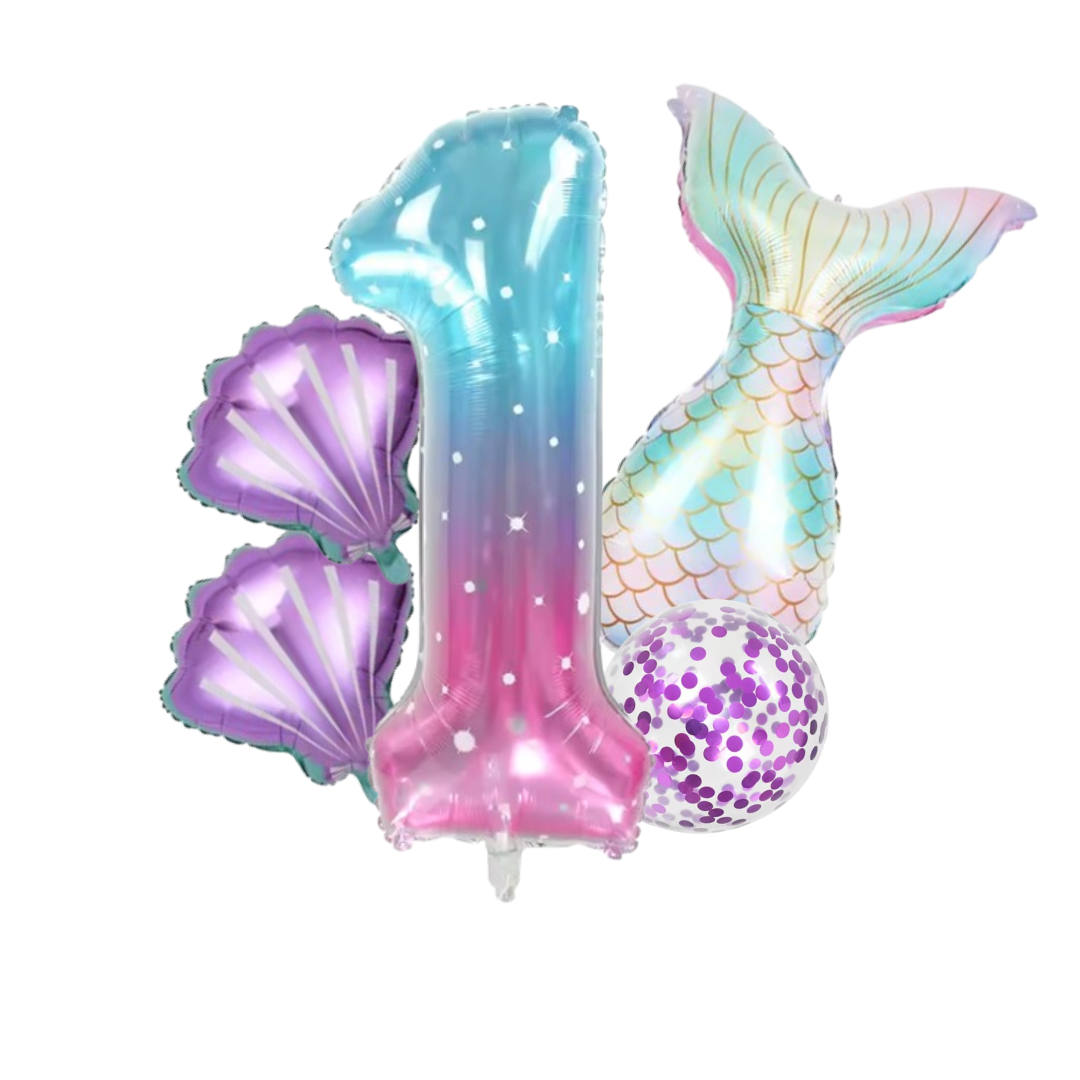 40" Clear Jellyfish Balloon Set with Foil Shells & Mermaid Tail – Party Decor