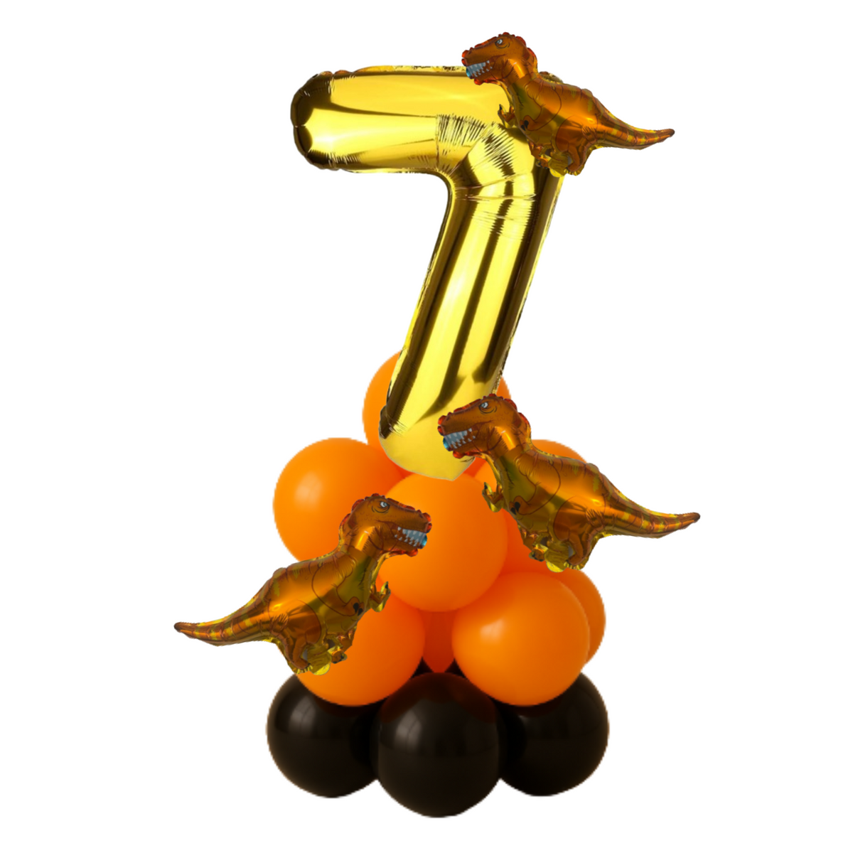 Dinosaur Balloon Display Age 7 Birthday Party Decoration for Boy – Orange, Black