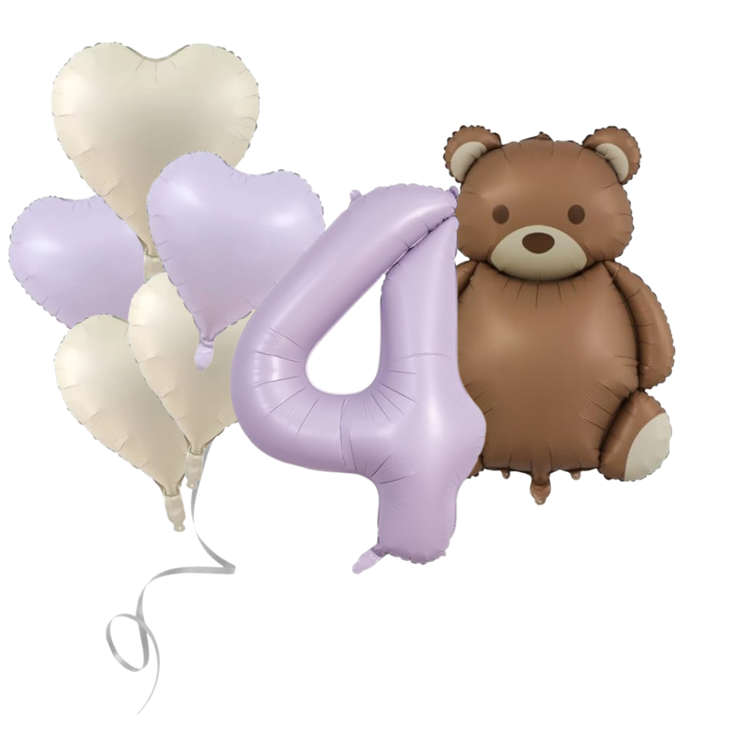 Pack Bear Balloon Set with Baby Purple Number Romantic Gift & Decor heart pastel