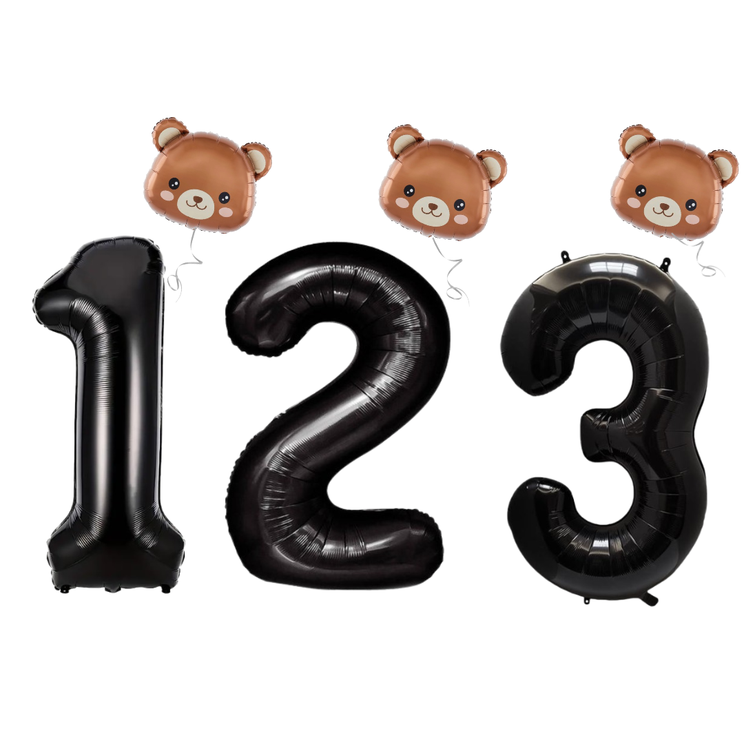 Baby Shower teddy Bear Balloons Set 40" BLACK Numbers pack 1st 2nd 3rd birthday