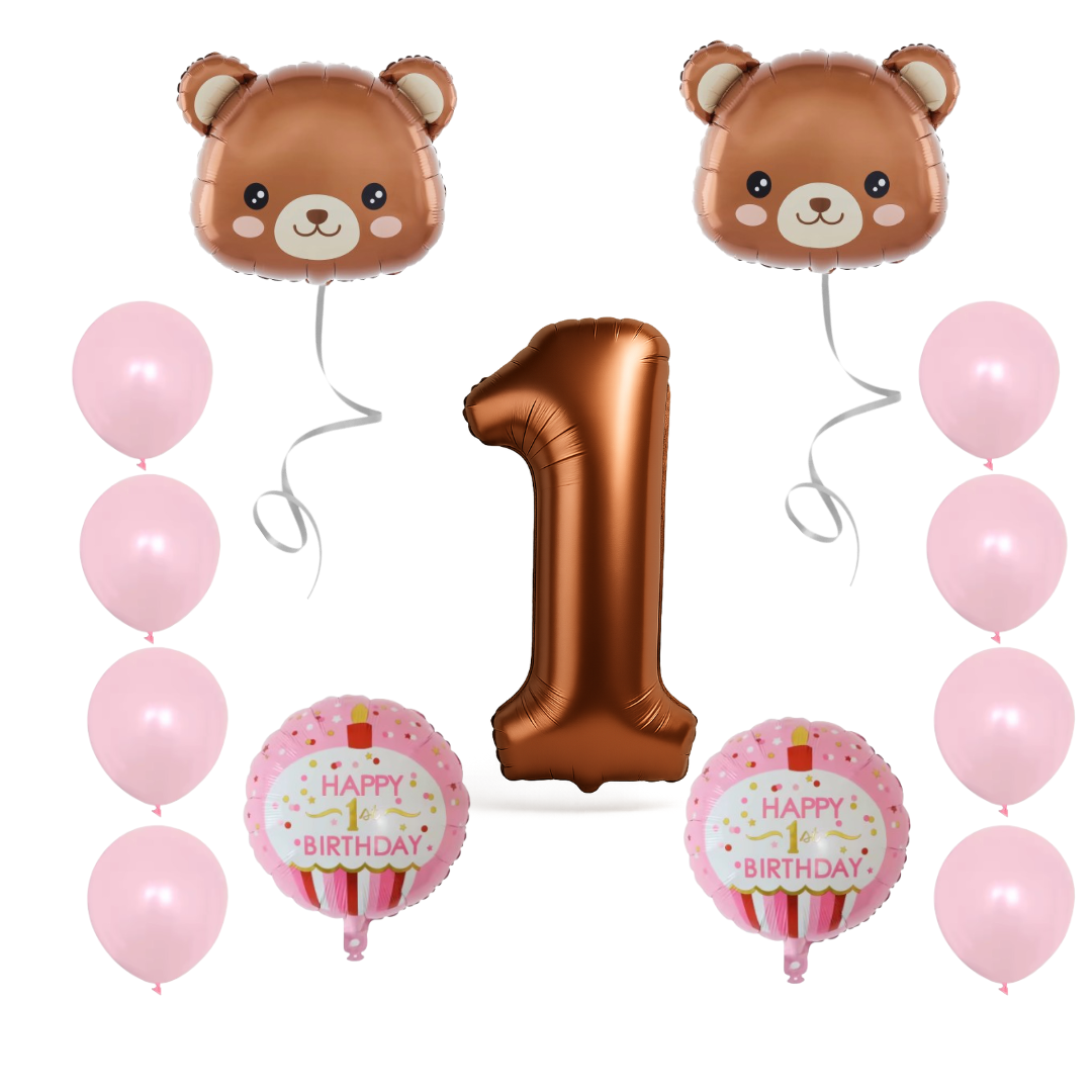 1st Birthday Balloons Decoration Set for Baby Girl Foil & Latex Party Decor Kit
