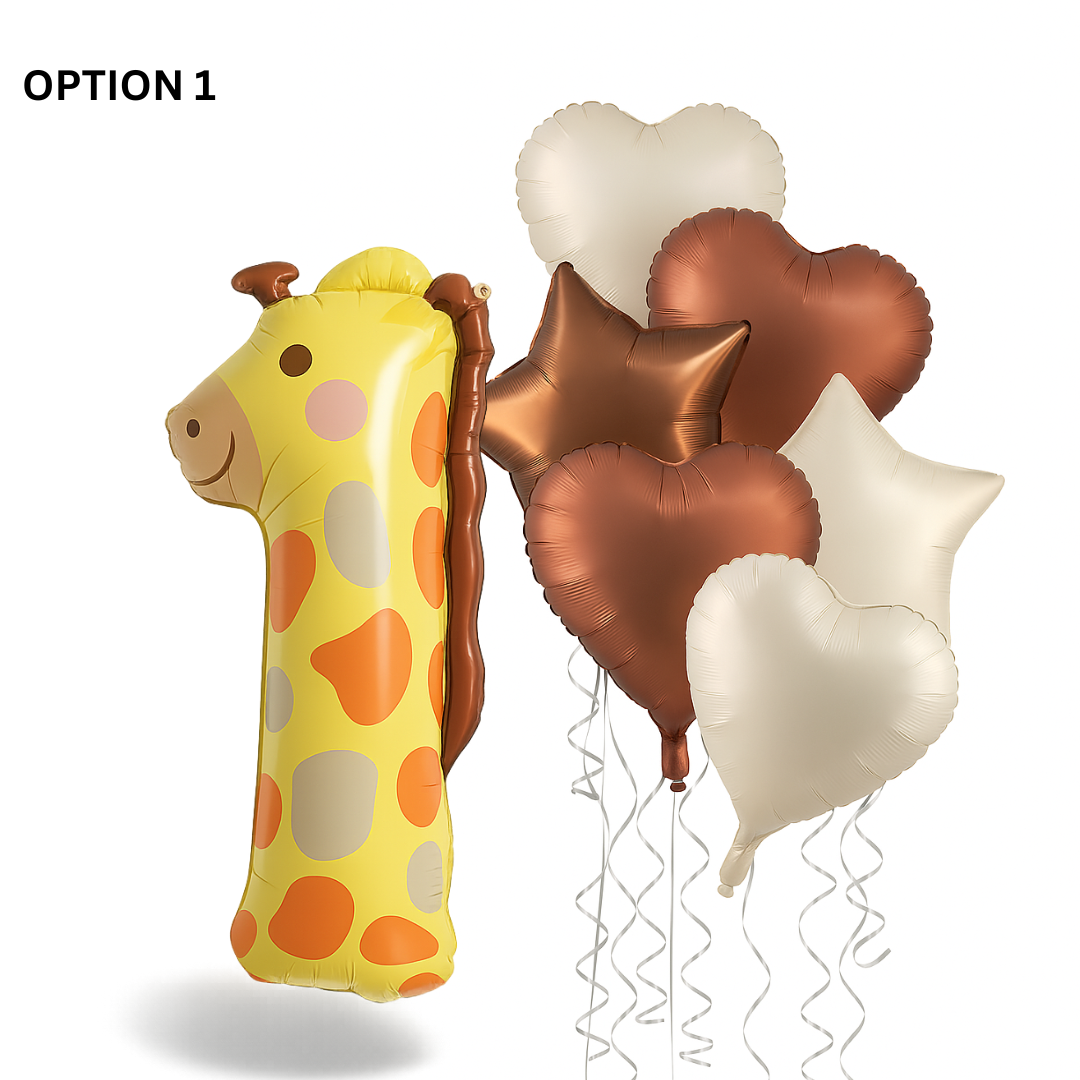 40" Giraffe Number 1 Balloon Set Safari Jungle 1st Birthday Decor Brown & Beige