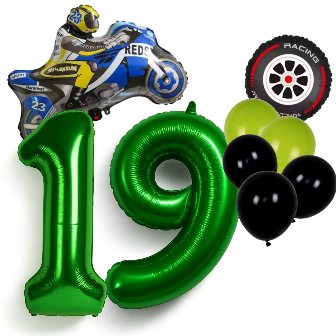 Motorbike Birthday Balloon Number 1-20 Green Blue Racing Theme Party Decoration