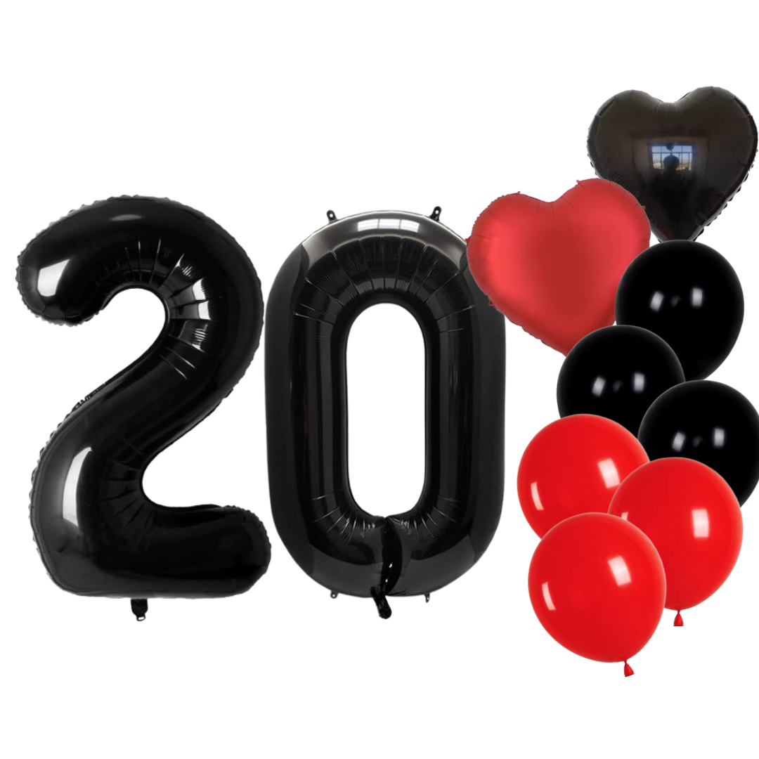 40'' Number Balloons Set + 18'' Heart + 12'' Latex Balloons Birthday Party Deco