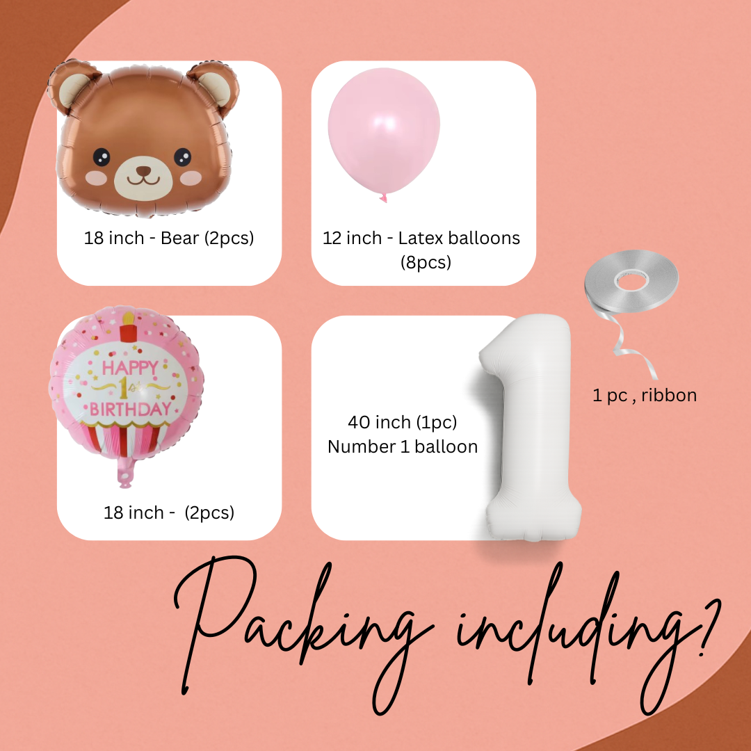 1st Birthday Balloons Decoration Set for Baby Girl Foil & Latex Party Decor Kit