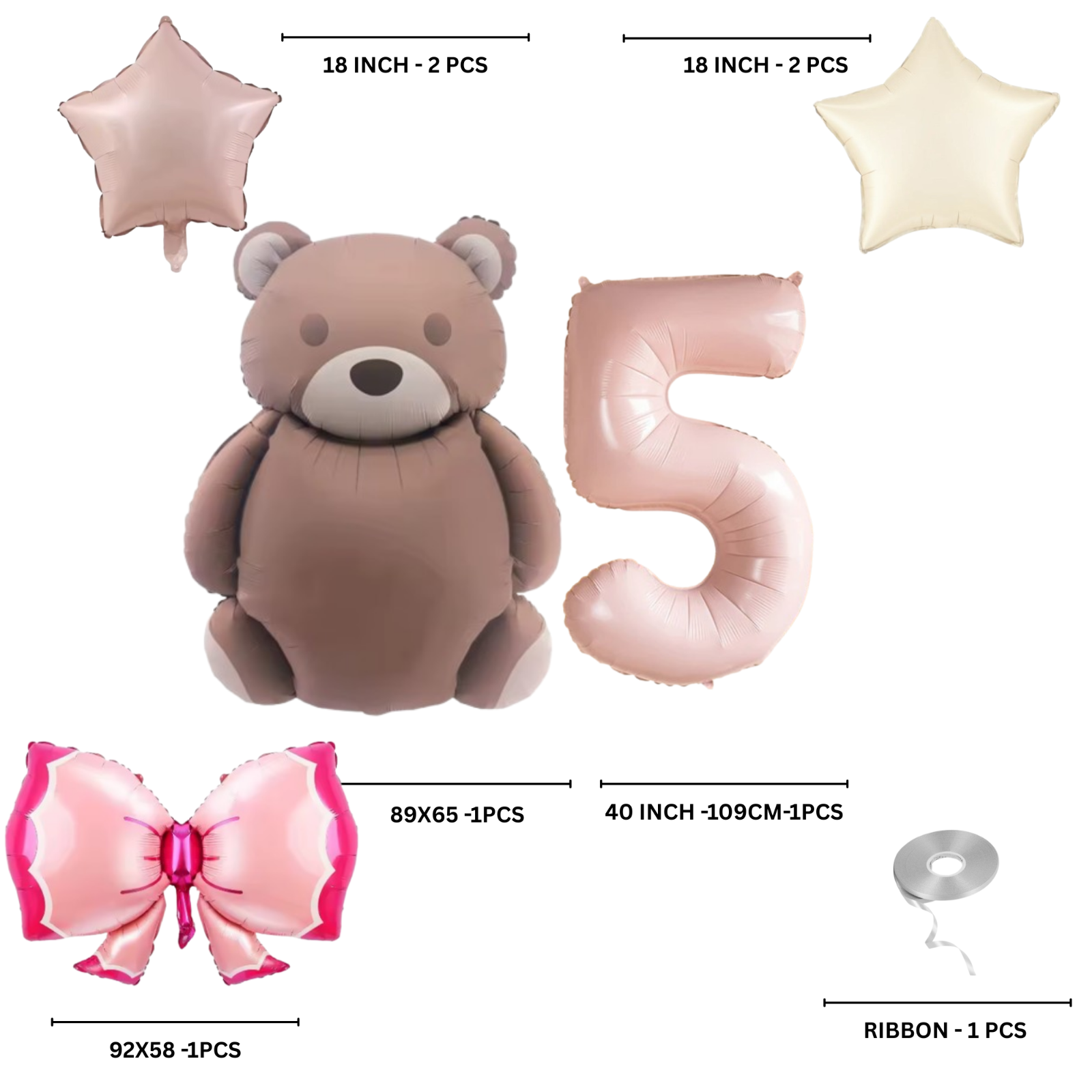 1st Birthday Balloon pink teddy Bear & Star Foil Baby girl rose Party Decoration